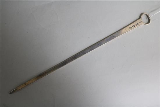 A George III silver meat skewer, John Lambe, London, 1775, 36.9cm.